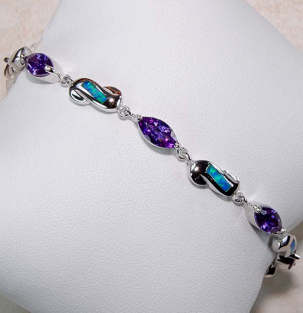 Amethyst,Australian Opal  925 Solid Sterling Silver Bracelet  Item ...