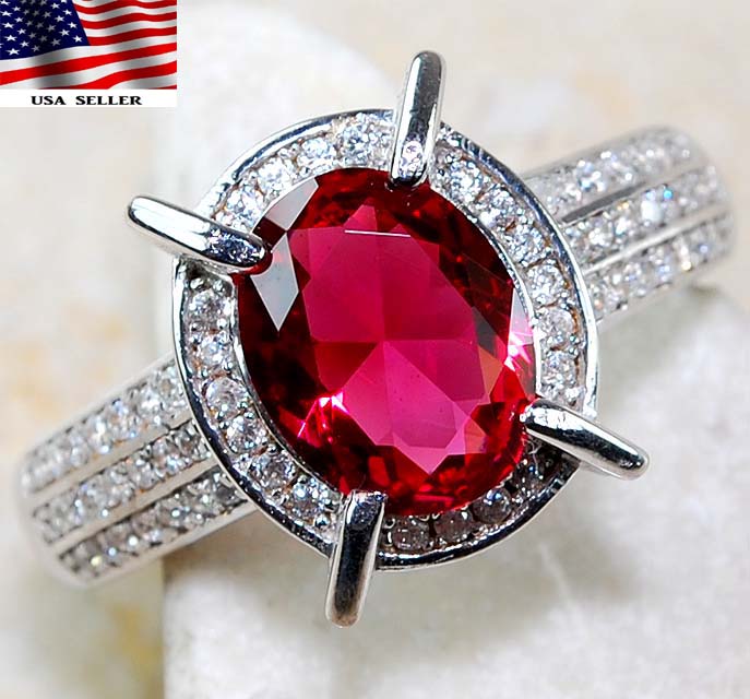4CT Treated Ruby & Topaz 925 Solid Sterling Silver Ring Jewelry Sz