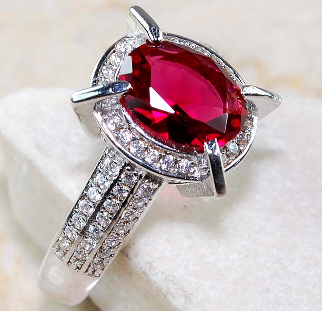4CT Treated Ruby & Topaz 925 Solid Sterling Silver Ring Jewelry Sz